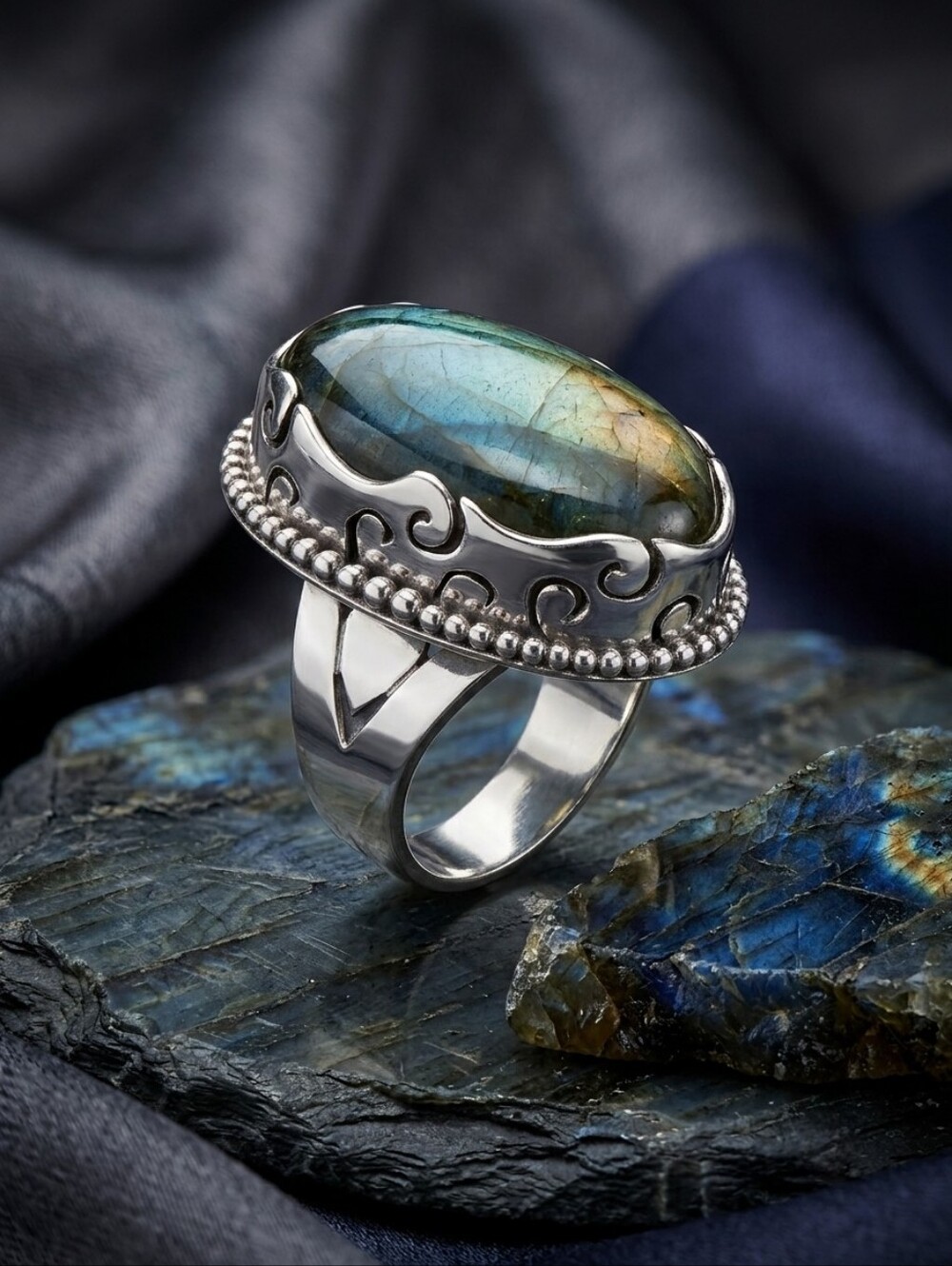 Sajen Labradorite Sterling Silver Large Statement Ring Size 8 Goth Whimsigoth